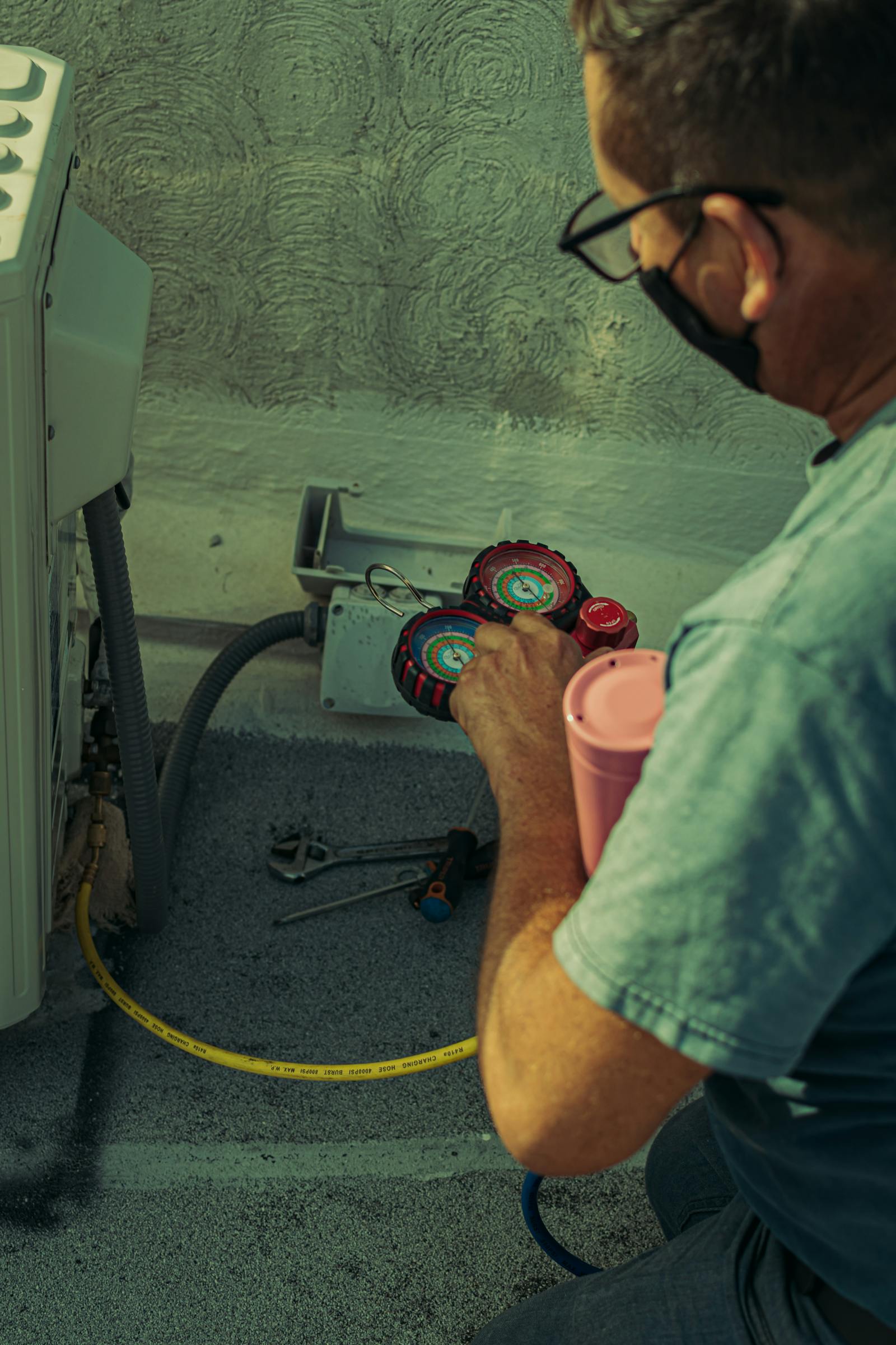 Air conditioning gauges used during system testing